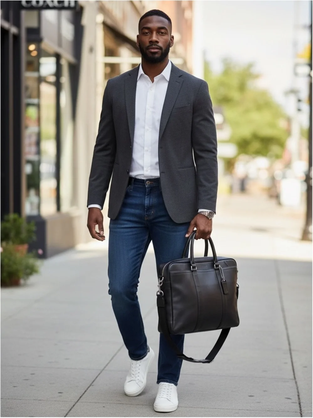 COACH Black Leather Metropolitan Slim Briefcase Laptop Bag